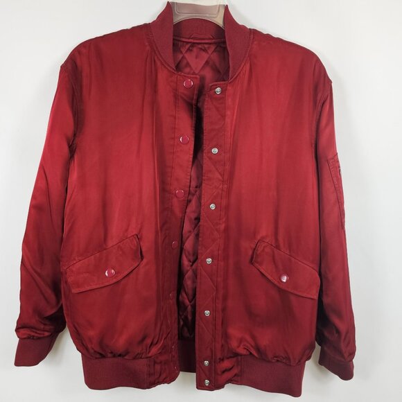 & Other Stories Womens 8 Bomber Jacket Red Wine Quilted Retro Varsity Style Coat - Picture 3 of 16